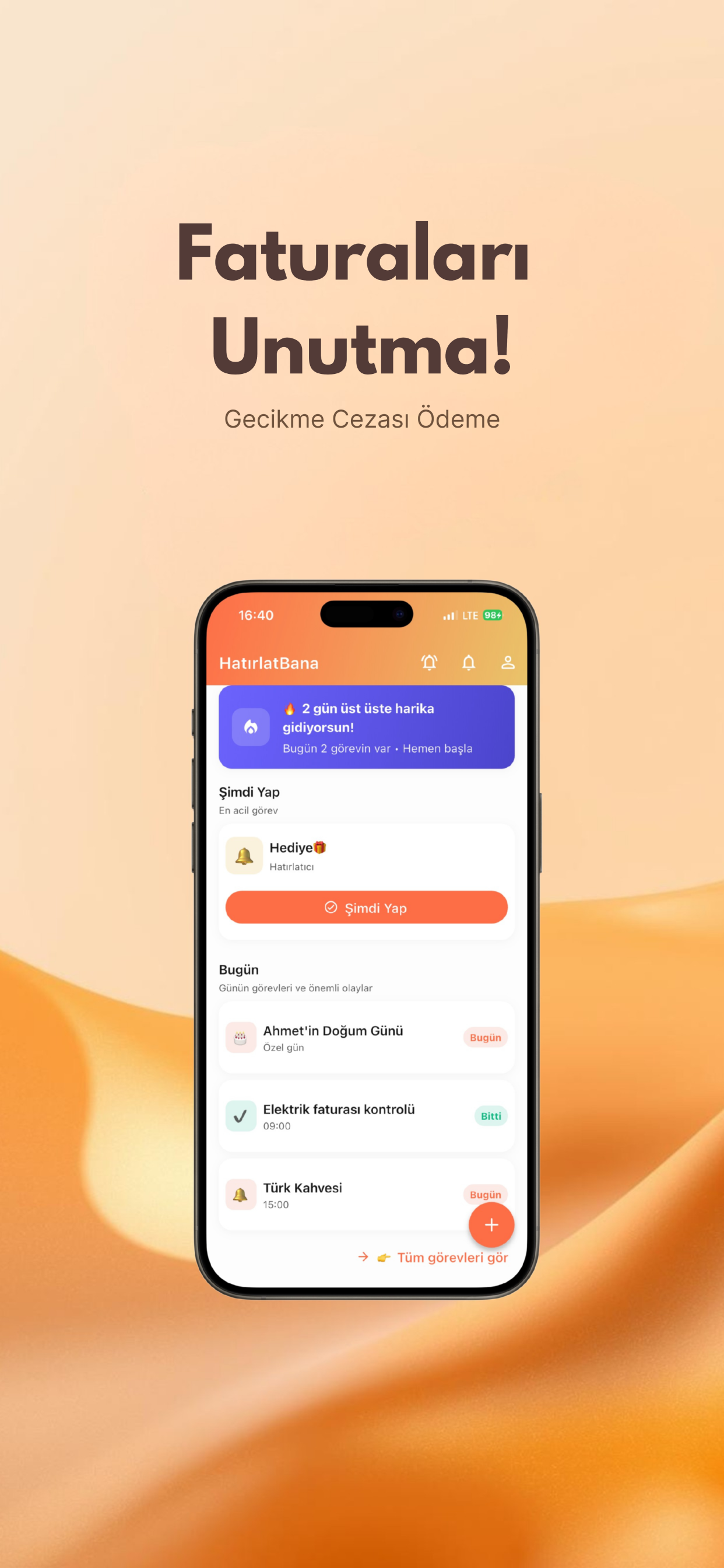 Faturaları unutma ekranı